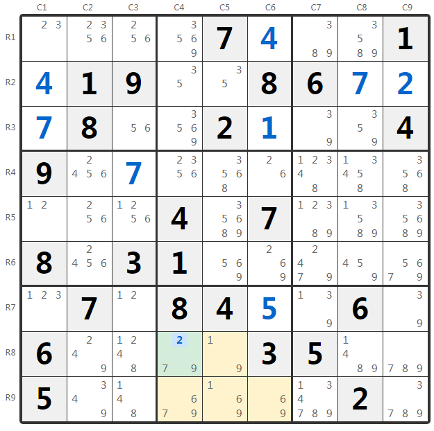Sudoku Hidden Single Beispiel - Box-Analyse