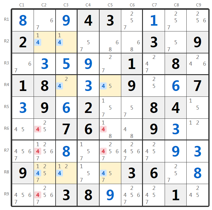 Sudoku Swordfish-Technik Beispiel