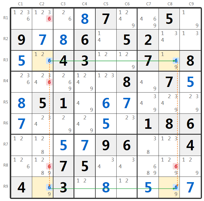 Sudoku X-Wing Beispiel